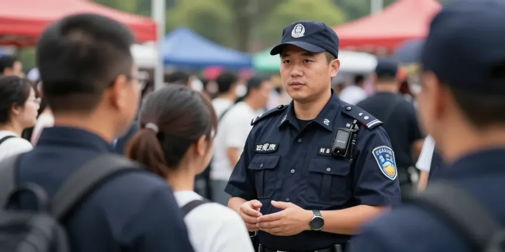 Security Guard providing trustworthy protection at a community event, emphasizing local service.